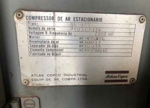 Plaqueta de identificação de compressor de ar parafuso